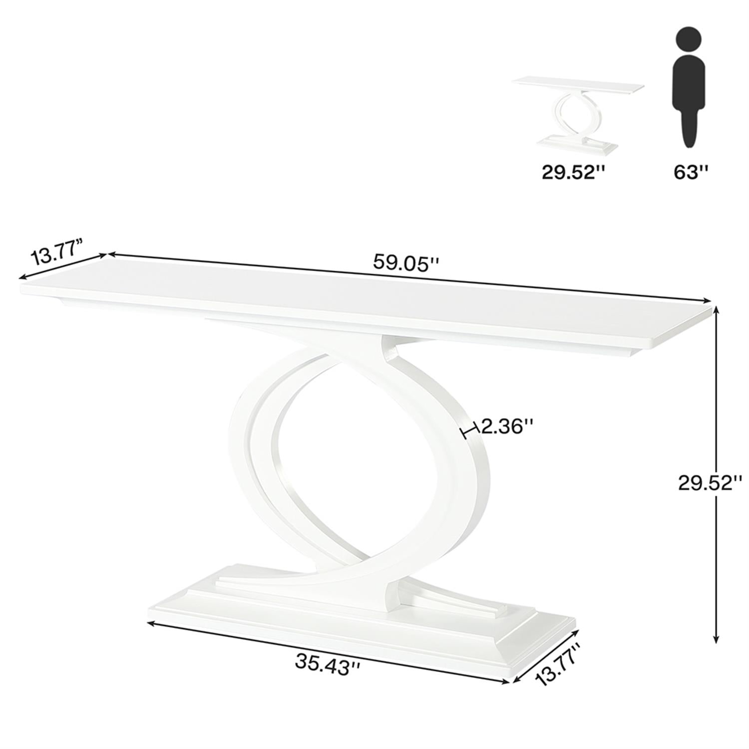 Demi Bonn 59" Console Table, Wood Narrow Sofa Table with Double Arc Base for Hallway, Bedroom, Living Room, White
