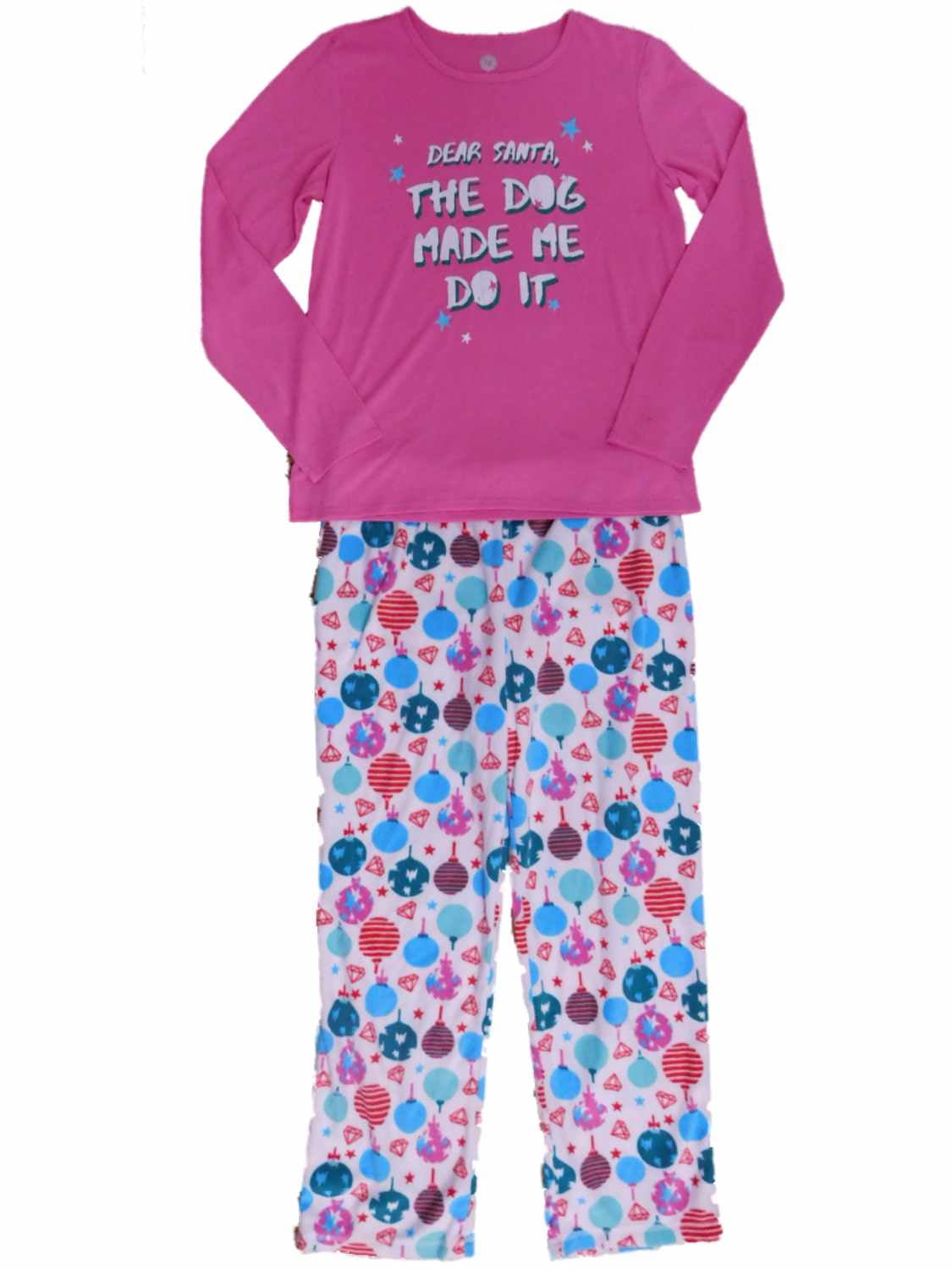 Girls Pink Dear Santa The Dog Made Me Do It Pajamas Fleece Holiday Sleep Set