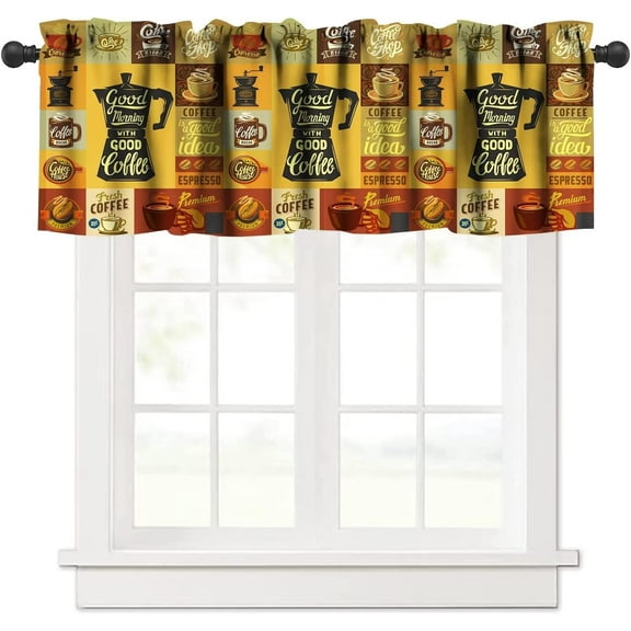 Vintage Coffee Theme Curtain Valance - Short Windows Curtain for Kitchen, Dining Room, Cafe Shop Decor