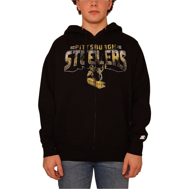 STARTER Mens Pittsburgh Steelers Hoodie Sweatshirt, Black, Medium