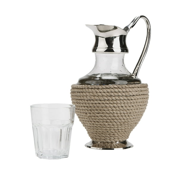Mind Reader Rope & Glass Pitcher, Glass Water Pitcher, Beverage Pitcher, Decorative Glass Finish