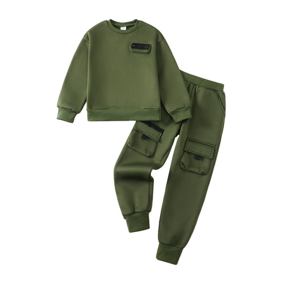 KIMI BEAR 9T Big Boys Outfit Set 10T Child Clothing Set Long Sleeves Pullover Sweatshirt Top Pants Set 2pcs Warm Clothing Winter Outwear Green
