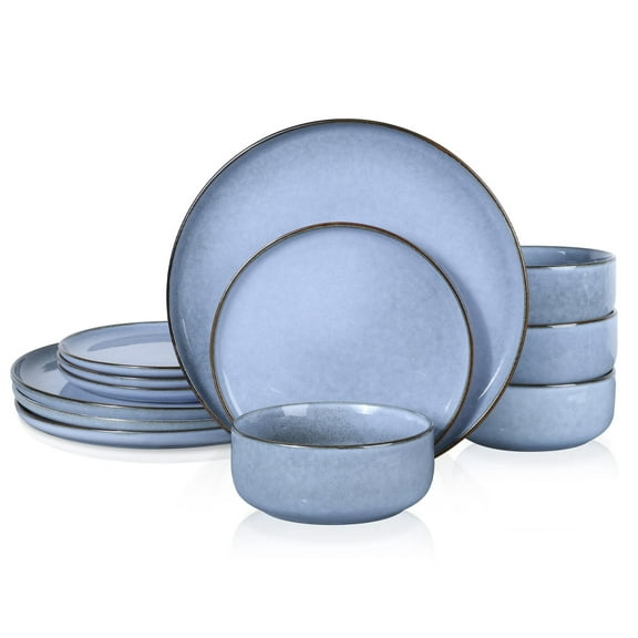 12-piece Dinnerware Plates Bowls Dishes Sets For 4 Stoneware Reactive Glaze Dng
