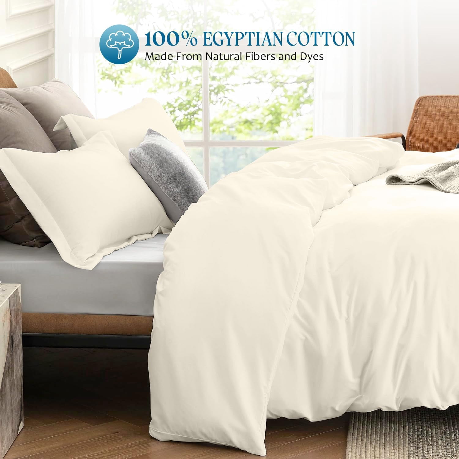 500 TC 100% Egyptian Cotton Duvet Cover Zipper Closur Ultra Soft Durable and Fade Resistant Color Ivory Solid size Queen