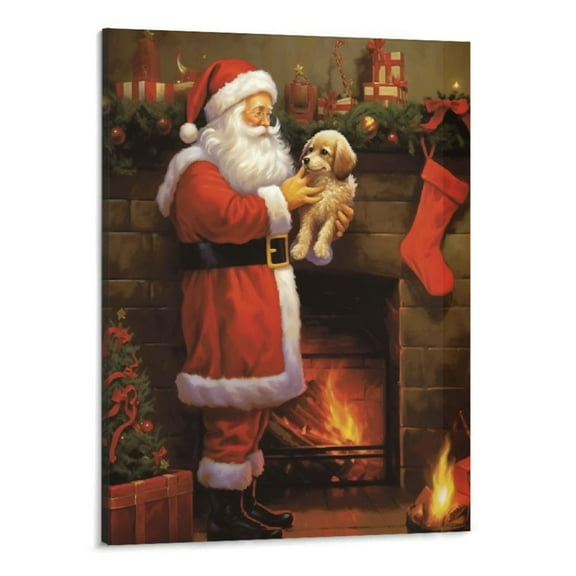 Creowell  Christmas Canvas Wall Art - Christmas Pictures for Wall, Vintage Santa Claus Pictures Canvas Wall Art Christmas Framed Canvas Print for Rustic Home Decor Ready to Hang 16x20 Inch