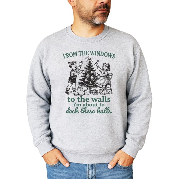 Funny Deck These Halls Sweatshirt for Women and Men Trendy Christmas Sweater Gray Sweatshirt Adult Medium