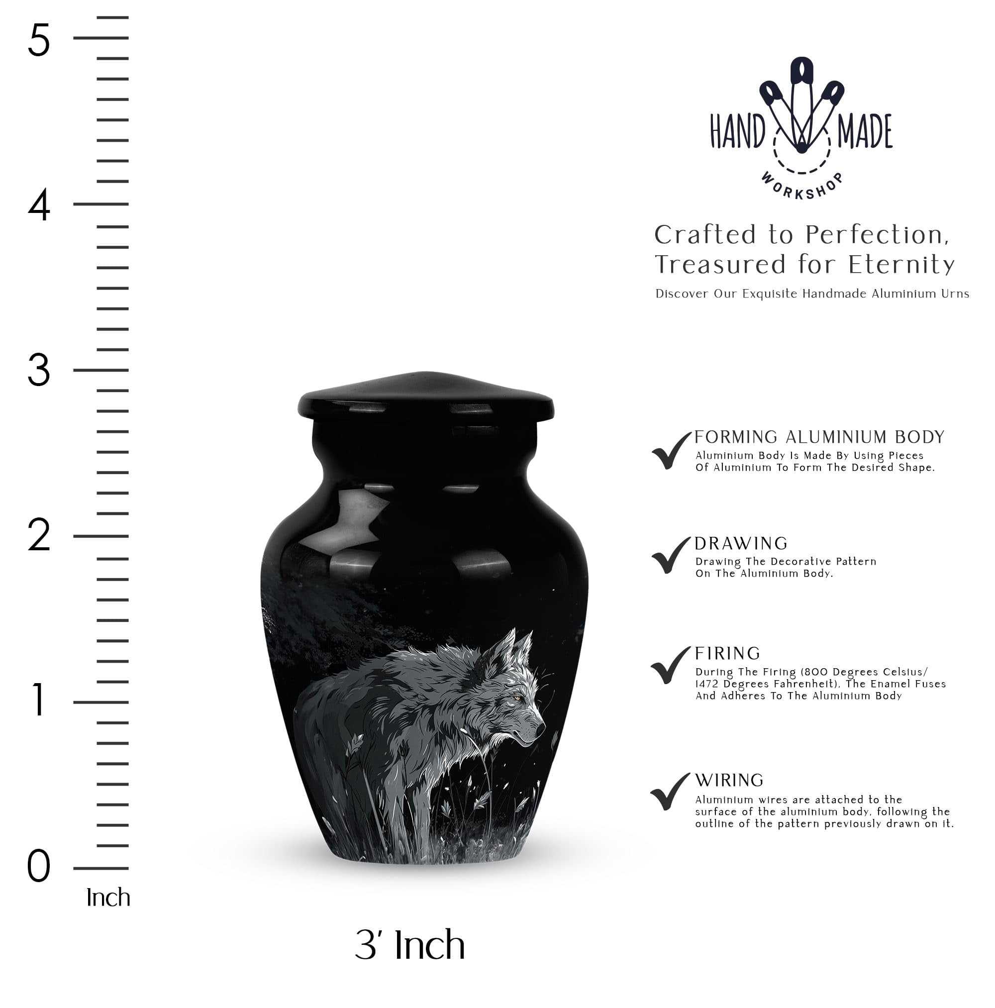 SUBSH Wolf Urn for Ashes - Cremation Urns - Vase for Ashes of Loved Ones - Mini Urn - Small Keepsake Urns - Urn for Cremation (Size-3inch,1pcs)