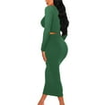 thumbnail image 3 of 2 Piece Skirts Sets Womens Ribbed Casual Fall Outfits Slim Fit Crew Neck Long Sleeve Top and High Waist Maxi Skirt (S, Green), 3 of 5