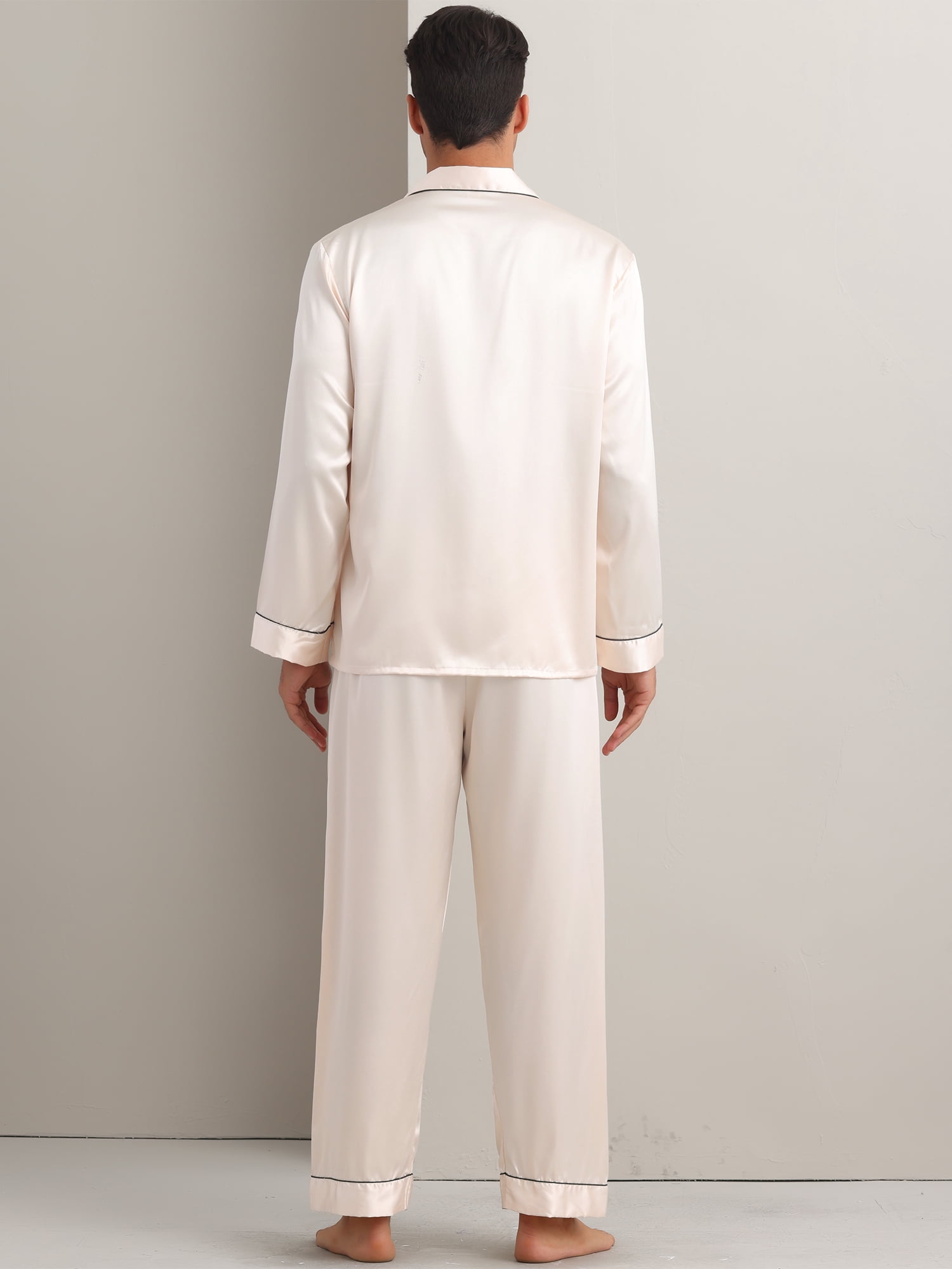 DARING DIVA Men's 2-Piece Homewear Button Down Long Sleeve Shirt M Champagne