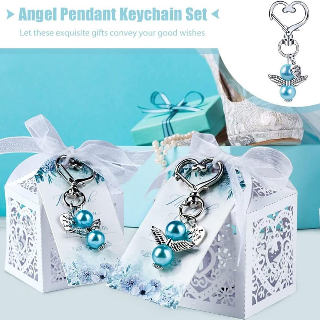 Osdhezcn 144 PCS Keys Rings with Baptism Favor Boxes Kraft Paper Alloy Material for Girls