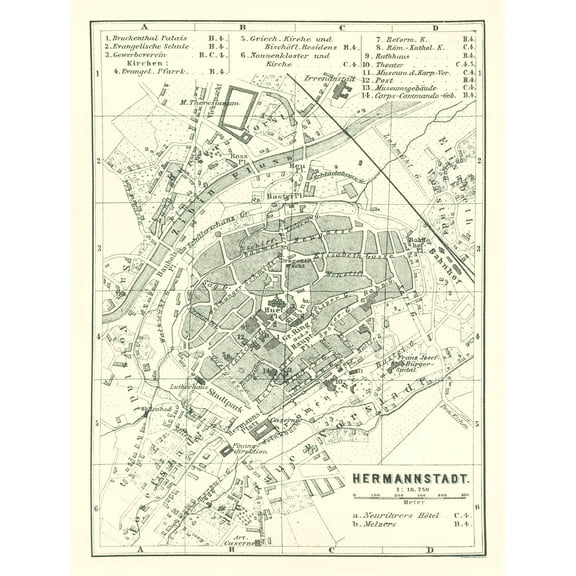 Historic Map - Sibiu Hermannstadt Romania - Baedeker 1896 - 23 x 30.53 - Vintage Wall Art
