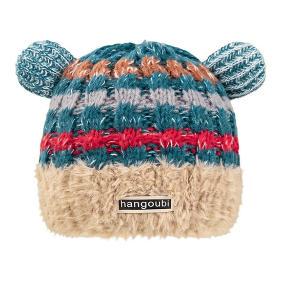 PureCasa Cute Fuzzy Bear Ears Beanie Hat for Women Christmas Gifts for Women Furry Beanie with Pom Pom Winter Warm Knitted Hat Bear