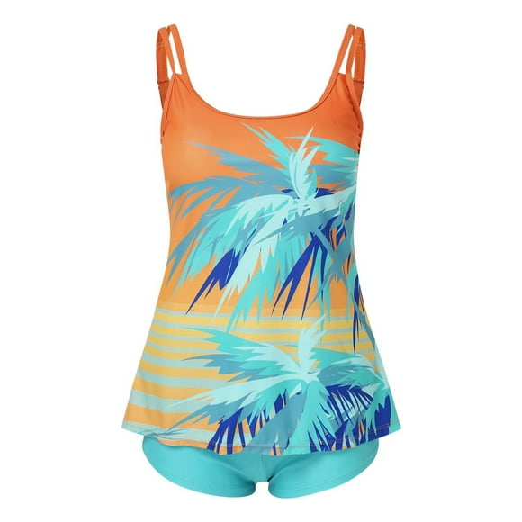 Women's Plus Size Swimsuits, Blouson Tankini Swimsuits for Women 2 Piece Bathing Suits Tops with High Wiasted Boyshorts Modest Loose Fit Swimwear S-5XL