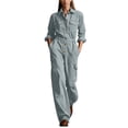thumbnail image 3 of Tqcoqu Women's Collared Button Front Cargo Jumpsuit,Long Sleeve Elastic Waist Wide Leg Cotton Linen Workwear Jumpsuit with Multi Pocket, 3 of 8