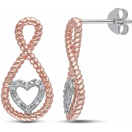 Miabella Diamond Accent Two-Tone Sterling Silver Infinity Heart Earrings