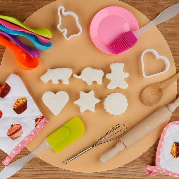Cute Kids Cooking and Baking Set 24 Pcs Kids Aprons for Girls Toddler Chef Hat Apron Dress Up Chef Costume Little Girl Apron Set Pretend Play Cooking Baking Gifts for 3