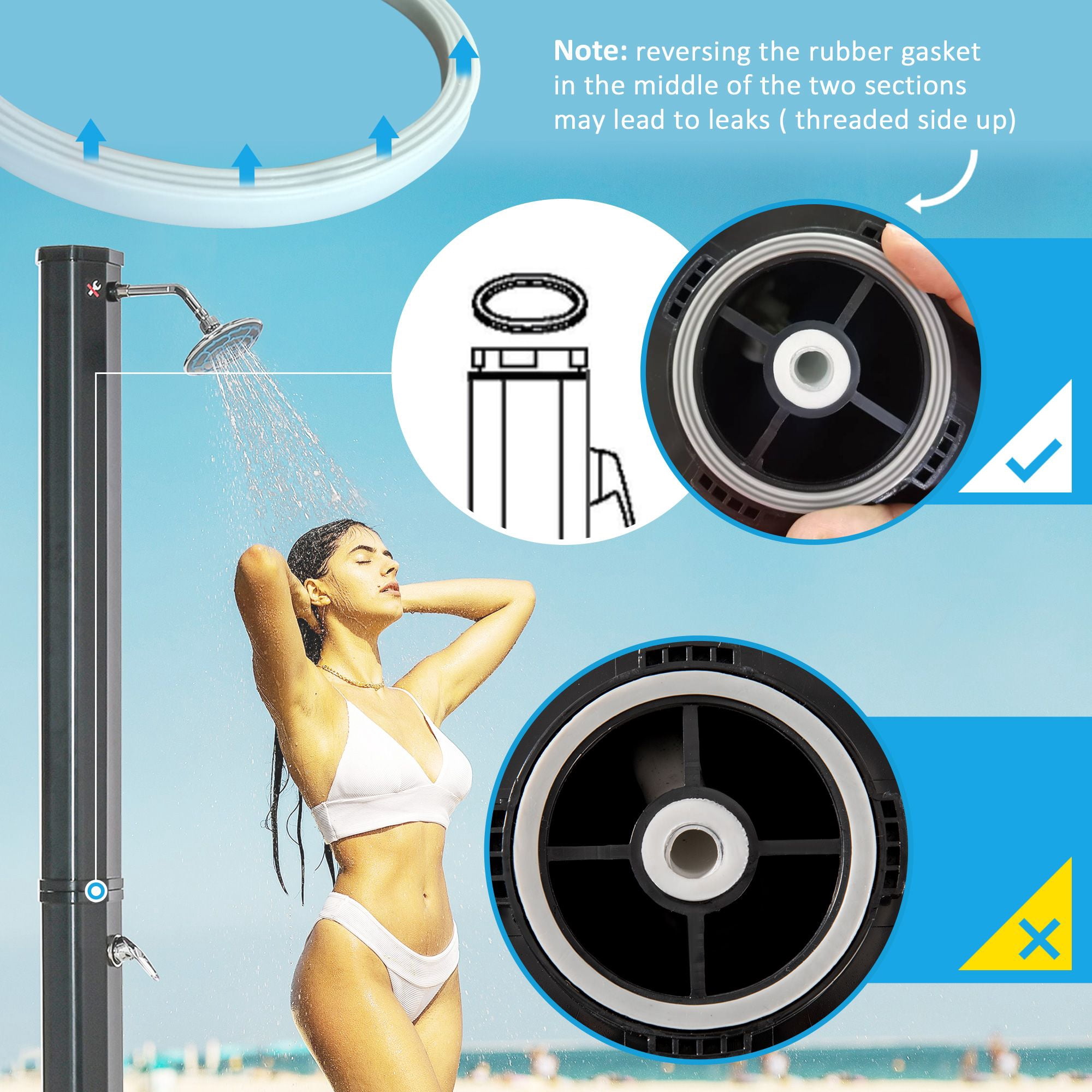 Outdoor Solar Heated Shower 9.2 Gallon with Rotating Head Black for Pool Patio