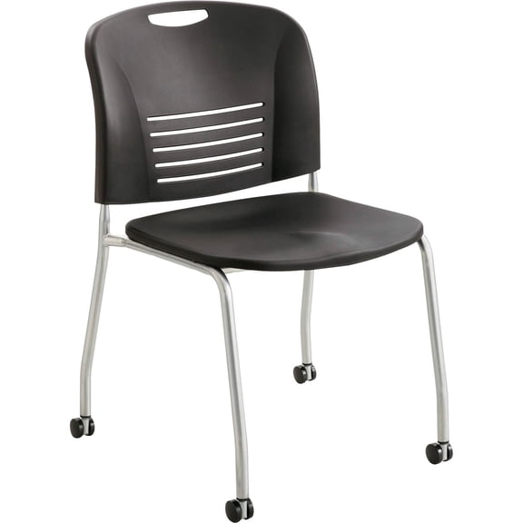 Safco Vy Straight Leg Stack Chairs with Casters Plastic Seat - Plastic Back - Powder Coated Steel Frame - Four-legged Base - Black - Polypropylene - 18.50" Seat Width x 17" Seat Depth - 22.5" Width x