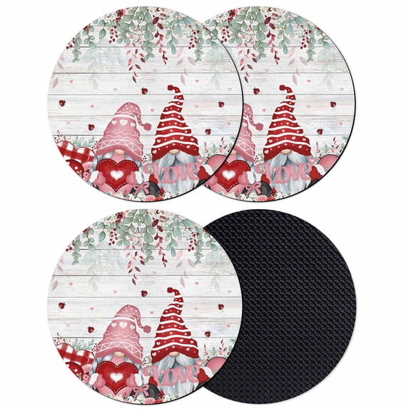 Valentine's Gnomes Coasters Set of 4, Absorbent Coasters for Drinks, Weeping Eucalyptus Pink Red Love Heart Vintage Coaster for Desk Coffee Table Protection, Home Decor House Warming Gifts 4"