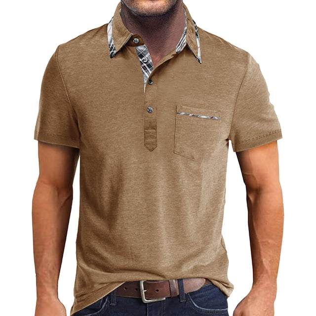 Men's Shirts - Classic Spring Summer Short Sleeve Solid Color Button Design Top for Everyday Wear