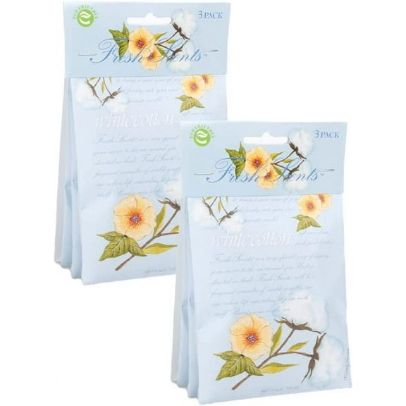 Fresh Scents Scented Sachet Packet | White Cotton | Air Freshener Bags for Drawers, Closets, Cars | 6 Pack | Long Lasting Home Fragrance