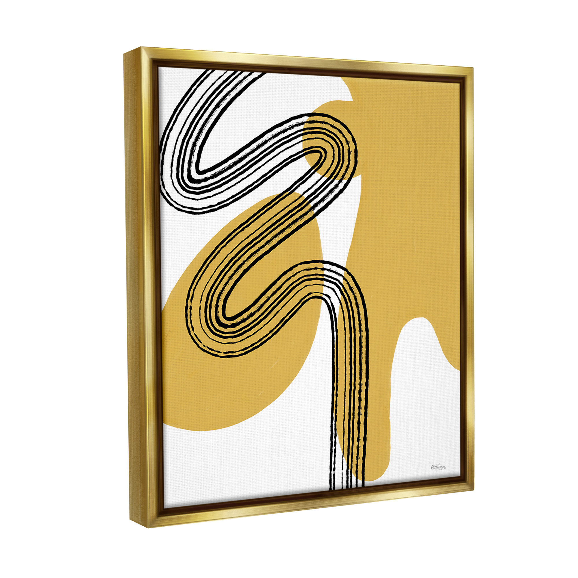 Stupell Industries Contemporary Splatter & Lines Abstract Painting Gold Floater Framed Canvas Art Print Wall Art, 17 x 21