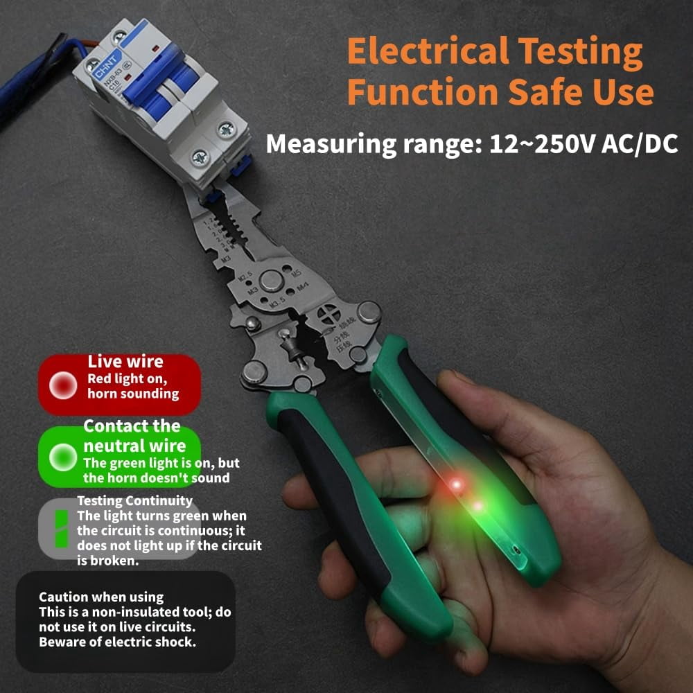 16 in 1 Wire Stripper Twister for Cutting and Pulling Wires,Made of Stainless Steel Foldable Voltage Testing Lighting Functions Specially Designed for Electricians