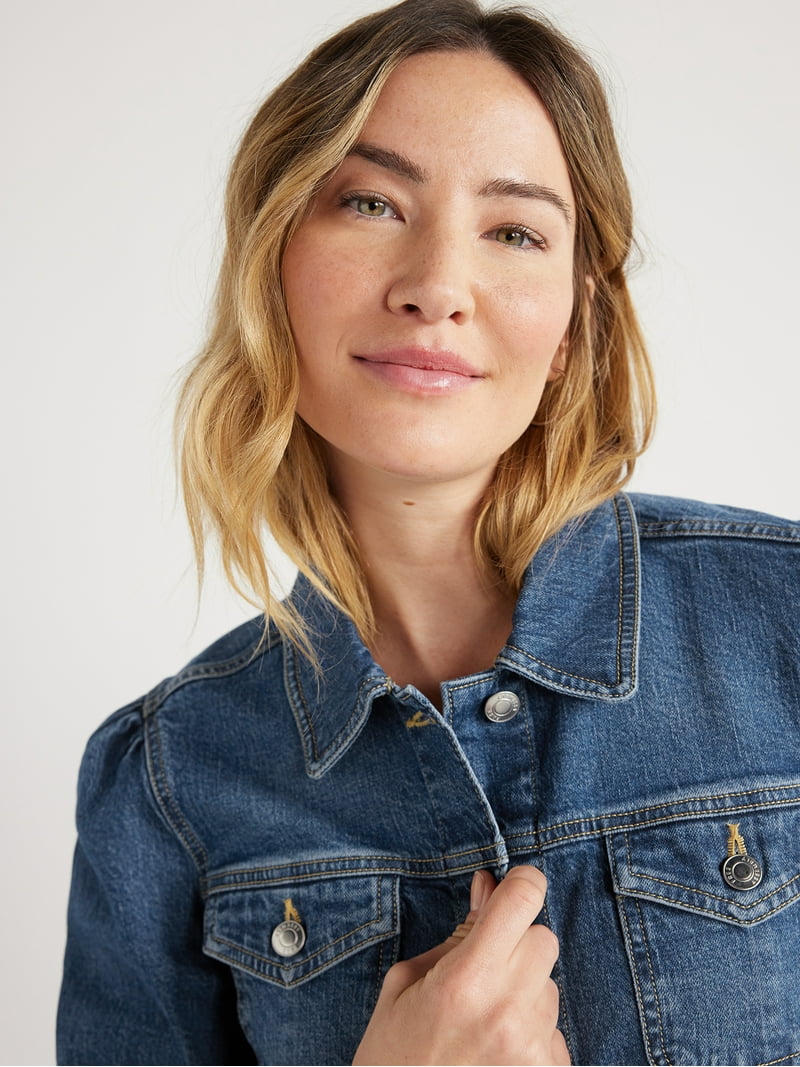 Free Assembly Puff Sleeve Denim Jacket Relaxed Fit - Walmart.com