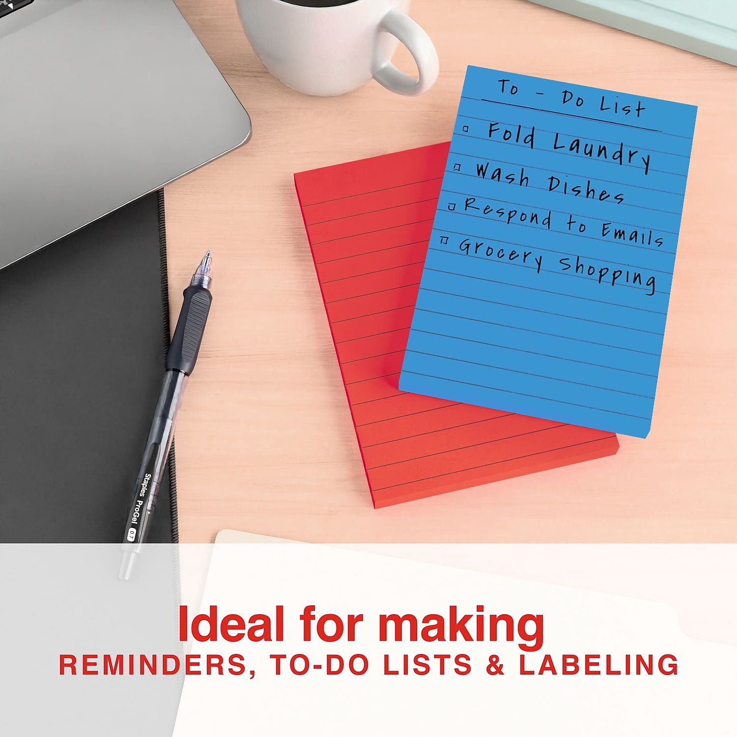 Staples Ultra Sticky Notes 4" x 6" Summer Breeze Collection Lined 45 Sheets/Pad 24 Pads/Pack