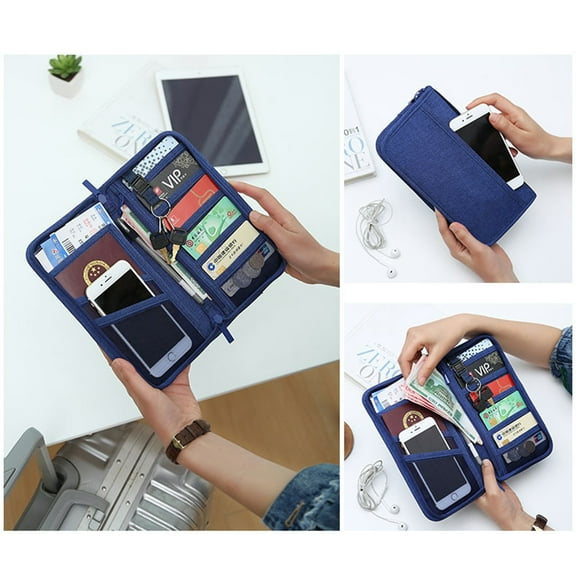 KALLORY Travel Document Holder 1Pack Dark Blue Rectangular Passport Wallet for