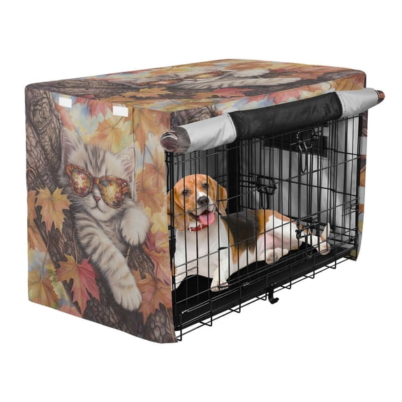 Qxltty Maple Leaf Cat Crate Cover Durable Oxford Cloth Pet Kennel Sunshade Universal Fit for 35in Wire Cage