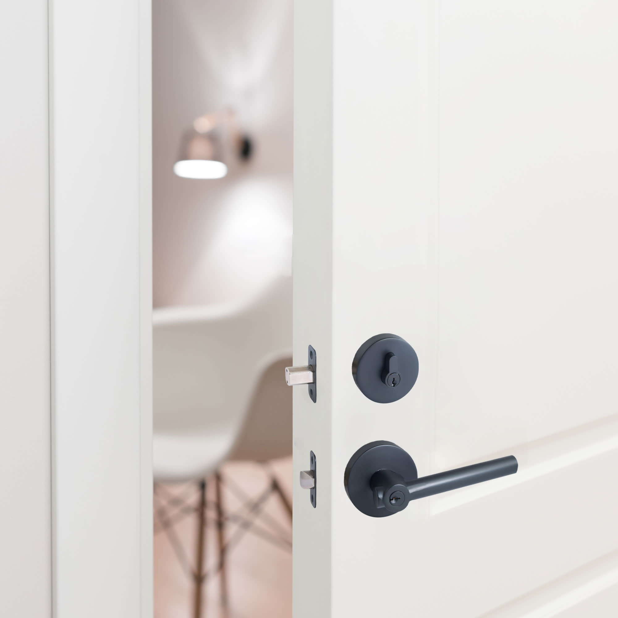 Design House Eastport 2-Way Zinc Matte Black Adjustable Combo Entry Door Lever and Single Deadbolt