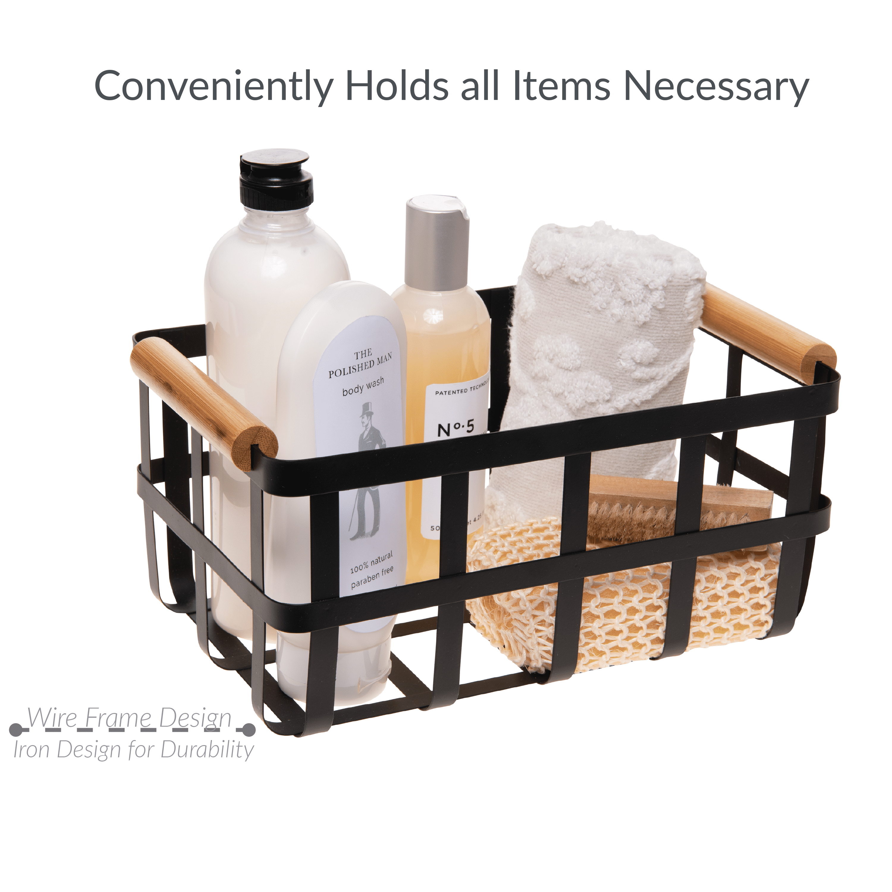 Simplify 4 Pack Metal Storage Basket with Bamboo Handles in Black