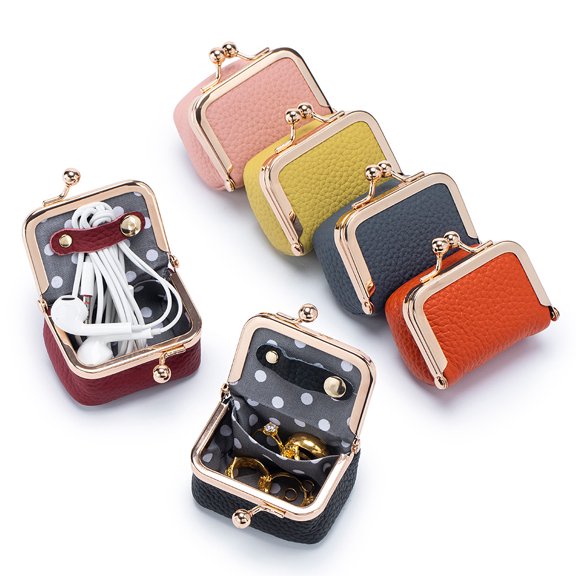 Genuine Leather Compact Wallet Diamond Ring Jewelry Bag Mini Ring Necklace Organizer Case Earring Jewelry Box Coin Purse