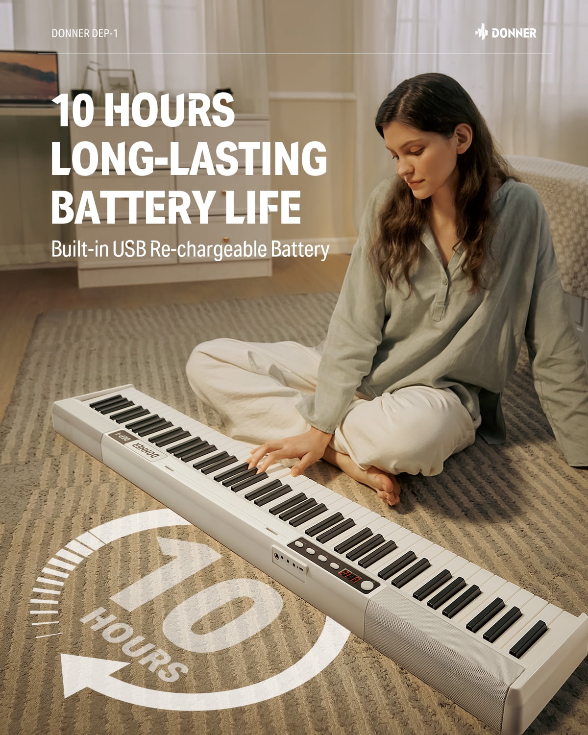Donner DEP-1 Piano Keyboard 88 Keys, Beginner Digital Keyboard Piano Velocity-Sensitive Keys, Portable Electric Piano with Stand, Sustain Pedal, Carrying Case and Keyboard Stickers, White