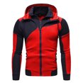 thumbnail image 3 of Men's Fake Two-piece Sports Sweatshirt with Long Sleeve Zipper Hooded Jacket - Color Block Casual Coat for Winter Activities, Christmas Gifts, and Outdoor Fun,Red,XL, 3 of 5