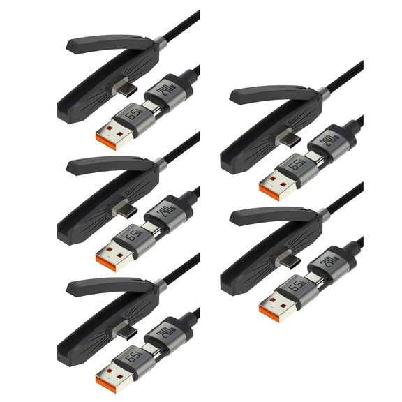 Heavy Duty Braided 2 In 1 Charging Cable 240W Type C 65W USB Featuring Adjustable Phone Bracket Holder for Travel