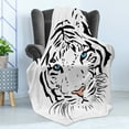 thumbnail image 4 of Tattoo Soft Flannel Fleece Throw Blanket, Head of Magnificent Rare White Albino Tiger with Ocean Blue Eyes Image, Cozy Plush for Indoor and Outdoor Use, 50" x 70", White Black and Blue, by Ambesonne, 4 of 5
