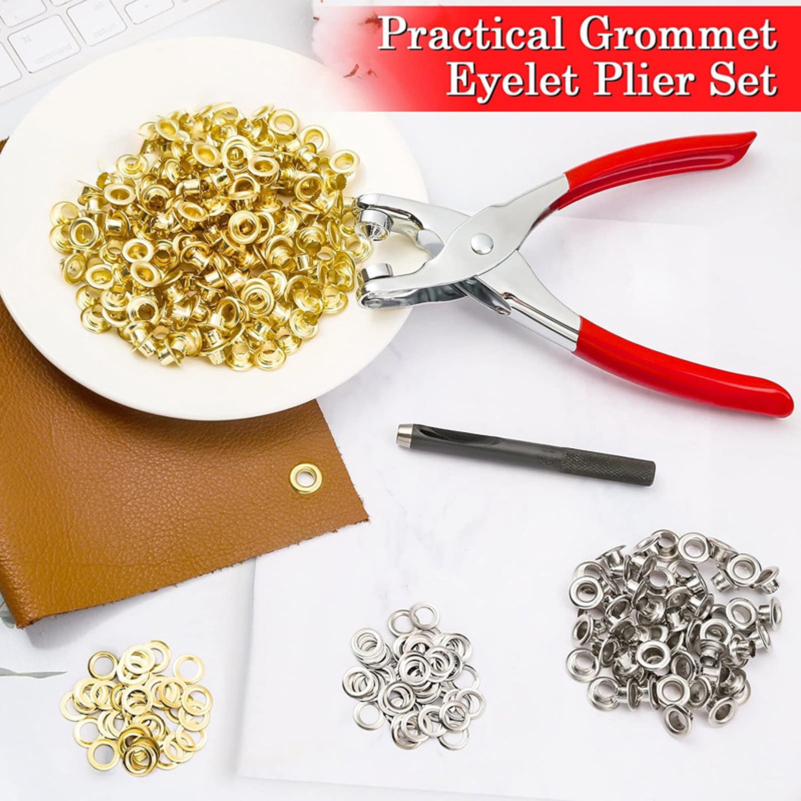 YAHHU Grommet Tool Kit 12mm / 0.47 in Eyelet Pliers with 320pcs Grommets and Washers Hole Punch Set Heavy Duty Metal Hand Press Pliers for Clothing Leather Fabric Canvas Tarps Repair