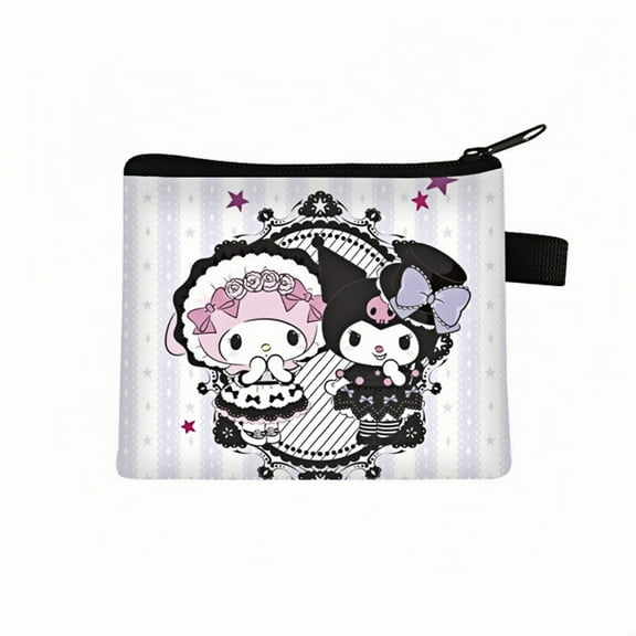 2-Pack Kuromi Kawaii Anime Mini Wallet Set - Zippered Coin Purse & Polyester Card Holder