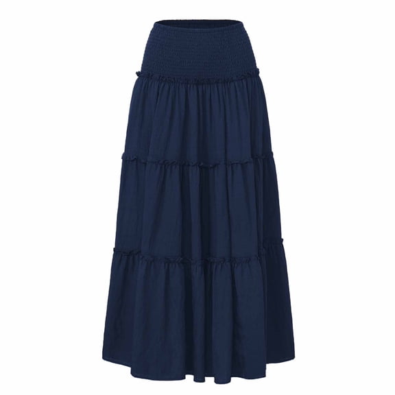 Edvintorg Women's Summer Maxi Skirt A-Line Flowy Ruffle Tiered Elastic High Waist Beach Long Skirt with Pockets