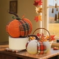 thumbnail image 4 of Twfbrm Artificial Fabric Pumpkins Fall Decorations for Home, 5.5" Buffalo Plaid Faux Pumpkins Ornaments, Rustic Farmhouse Decorative Pumpkin Thanksgiving Table Centerpiece for Shelf Mantel Couch, 4 of 7