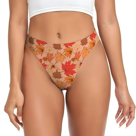 Adobk Yellow And Red Maple Leaves Print Seamless Women Underwear Thongs No Show Ladies Thong No Line Breathable Comfortable Panties Undies for Women-XX-Large