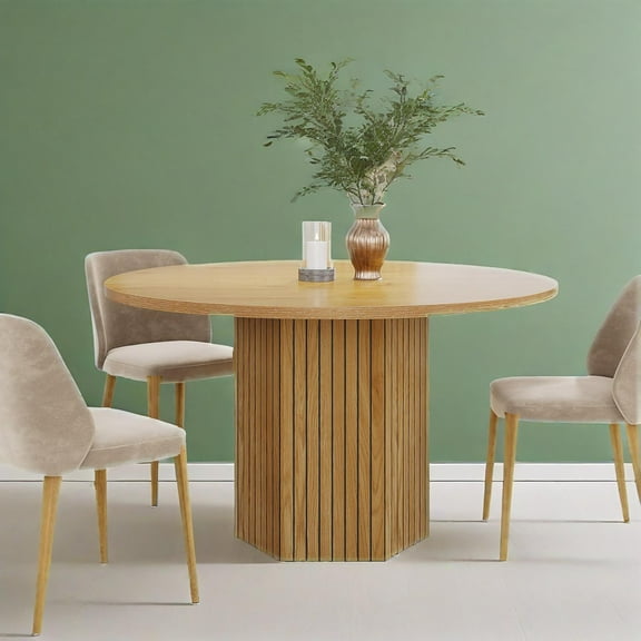 Tribesigns 47" Round Oak Dining Table - Light Brown Modern Pedestal Kitchen Table for 4, Durable Wood Veneer, Stylish & Stable for Dining Room