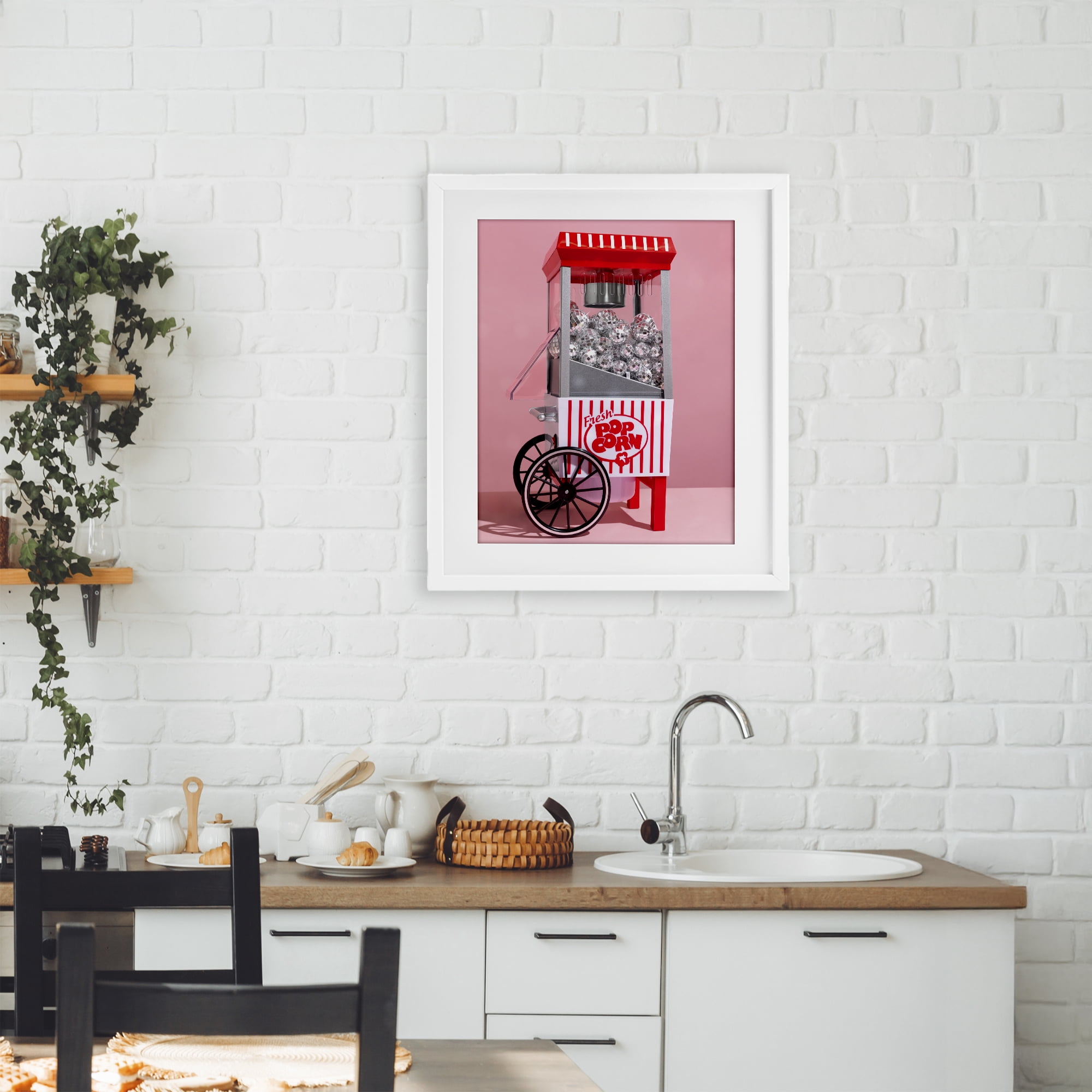 Stupell Industries Movie Popcorn with Disco Balls White Framed Print Under Glass, design by LISH Creative