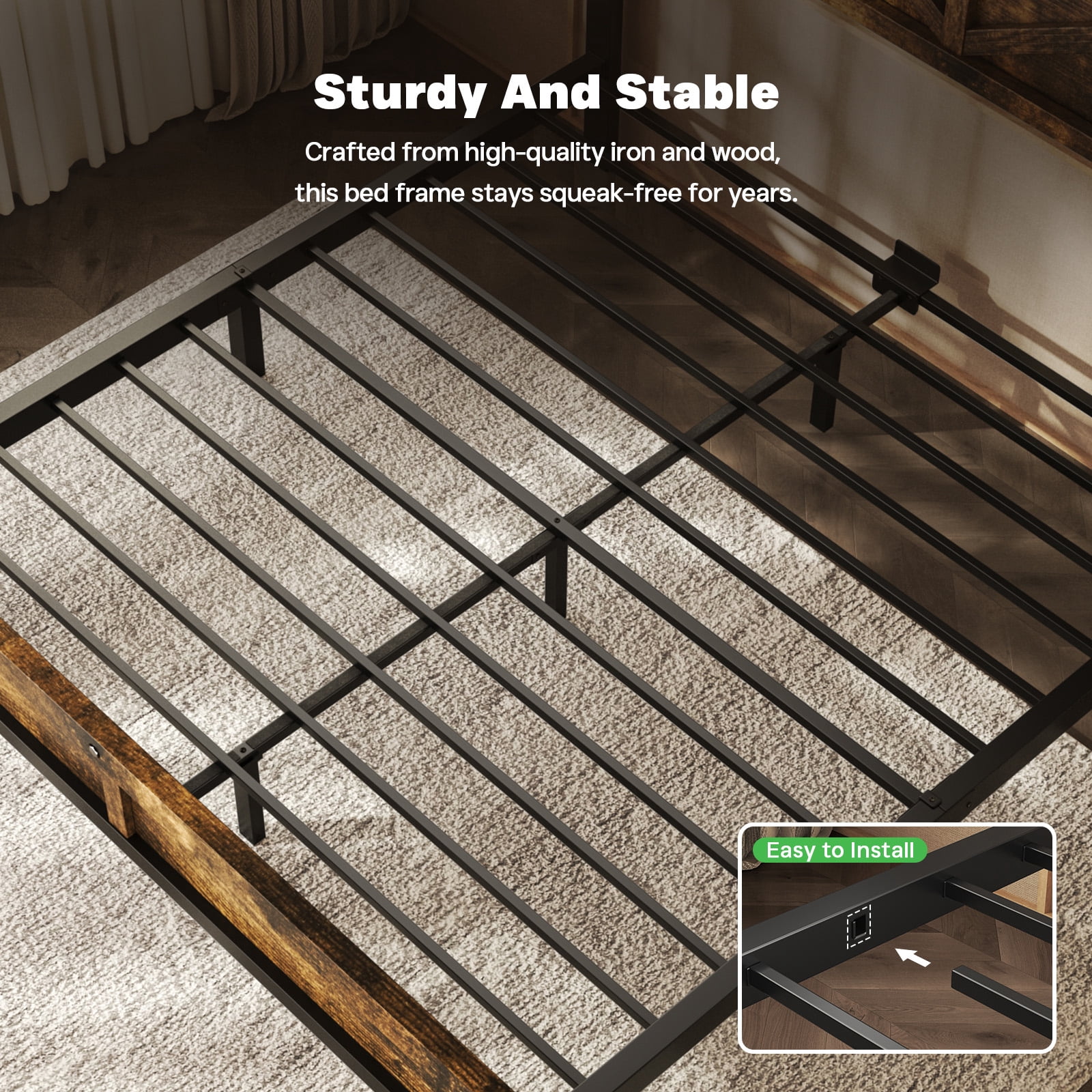 HOMRELEXA Farmhouse Bed Frame Full Size with 51" Tall Headboard and Footboard, Platform Bed Frame, No Box Spring Needed, Brown
