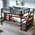 thumbnail image 4 of Queen Size Bed Frames Queen Loft Bed with Desk and Storage Stairs, Metal Loft Beds with LED Lights, USB Ports, Multifunctional Iron Nets, No Spring Box Needed and Noise-free, Black,Adjustable Bed Bas, 4 of 18