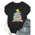 thumbnail image 3 of Woman Christmas Shirt Rainbow Christmas Tree Graphic T-Shirt Pure Cotton Casual Short Sleeve Black Top, 3 of 6