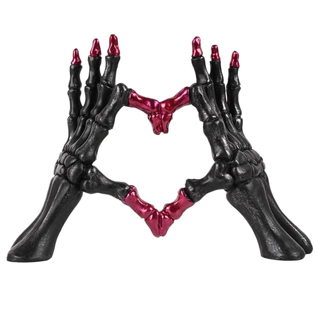 CAIROYAR Manos de esqueleto Decoración de corazón Escultura de mano de esqueleto Resina Manualidades de amor