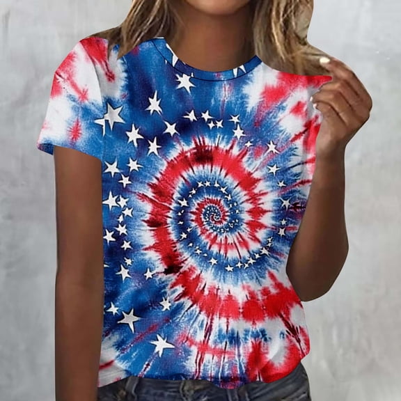 Cavosen Independence Day Shirts Women Petite 4th of July Short Sleeve Crew Neck Tops USA Star Striped Print T Shirts Lady XL Red White and Blue Casual Shirts Patriotic Tunic Tees Patriotic Outfits
